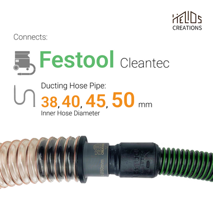 Festool Cleantec compatible dust extractor hose adaptor showing tool compatibility