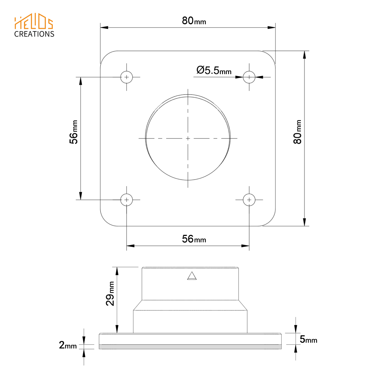 Flange adapter connector dimensions and mounting hole spacing