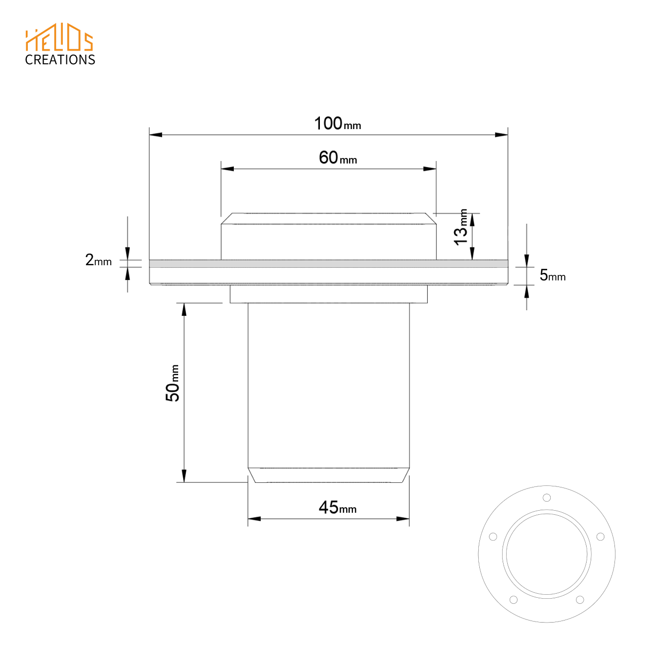 Technical drawing Connector 45mm