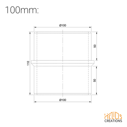 Technical drawing – 100 mm straight hose coupler, dimensions and specifications