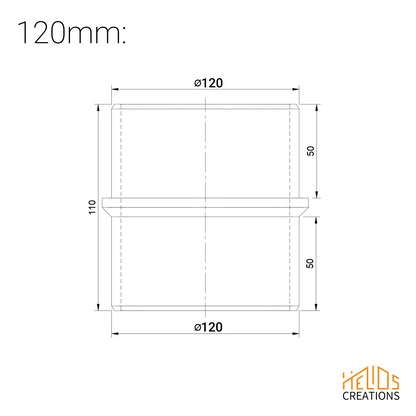 Technical drawing – 120 mm straight hose coupler, dimensions and specifications