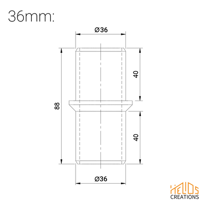 Technical drawing – 36 mm straight hose coupler, dimensions and specifications