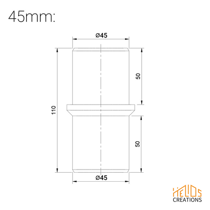 Technical drawing – 45 mm straight hose coupler, dimensions and specifications