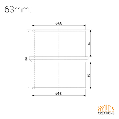 Technical drawing – 63 mm straight hose coupler, dimensions and specifications
