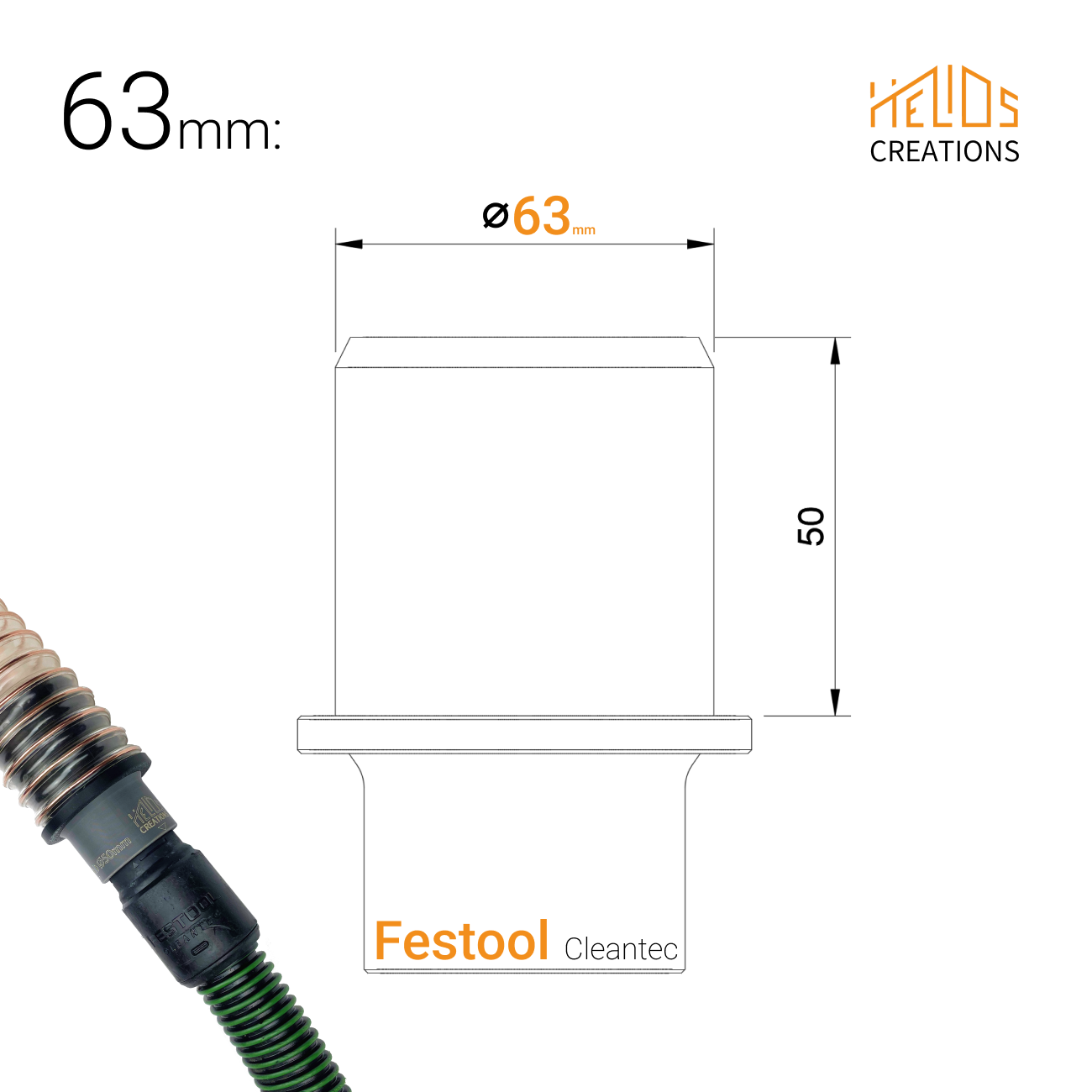 Dust extractor hose adaptor 63mm