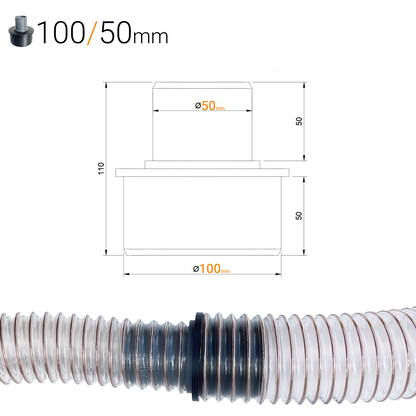 Dust extraction hose-to-hose reducer 100mm to 50mm