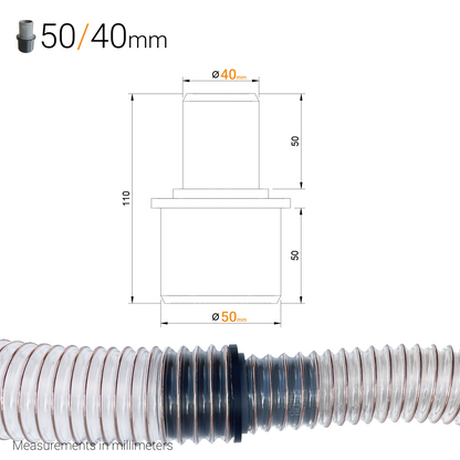 Dust extraction hose reducer 50mm to 40mm