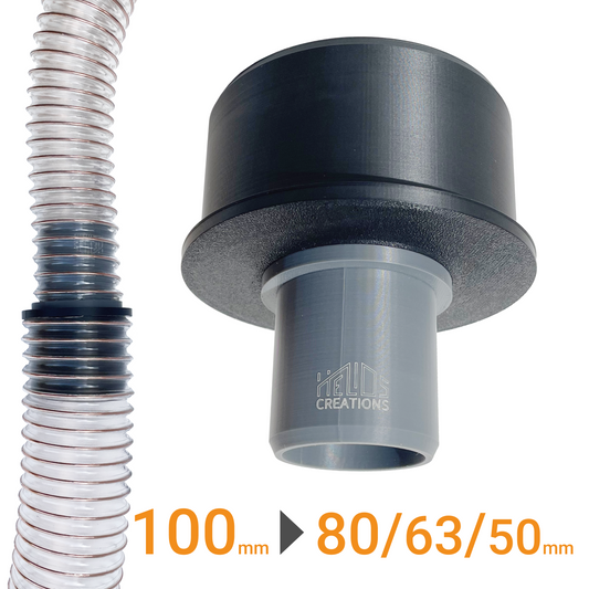 dust extraction hose-to-hose reducer 100mm 4" to 80/63/50 mm