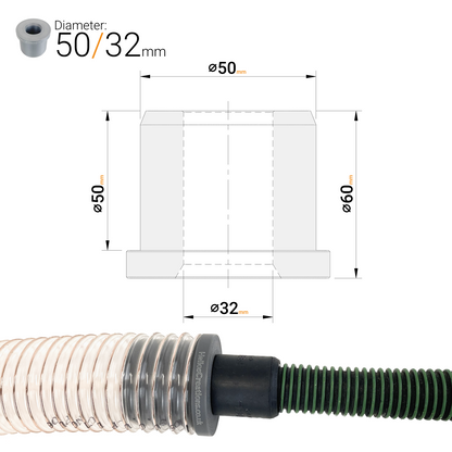 dust extraction hose reducer adaptor 50mm to 32mm