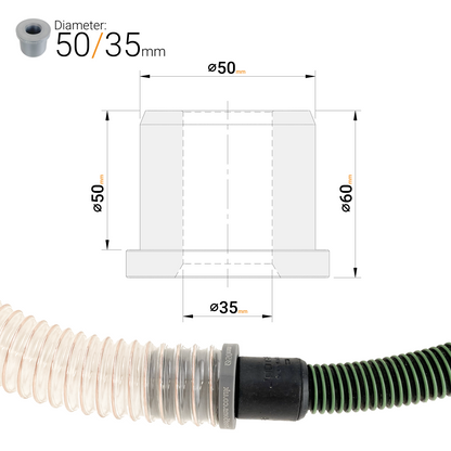 dust extraction hose reducer adaptor 50mm to 35mm
