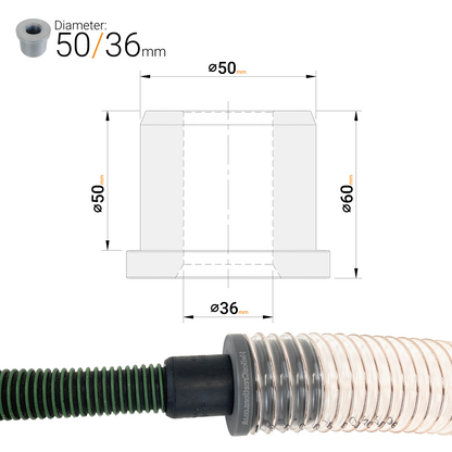 dust extraction hose reducer adaptor 50mm to 36mm