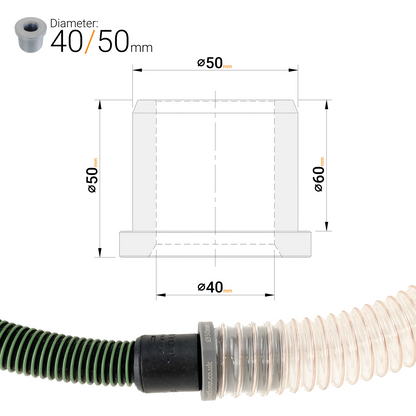 dust extraction hose reducer adaptor 50mm to 40mm